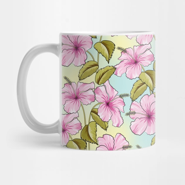 Pink Hibiscus Flowers Pattern by Designoholic